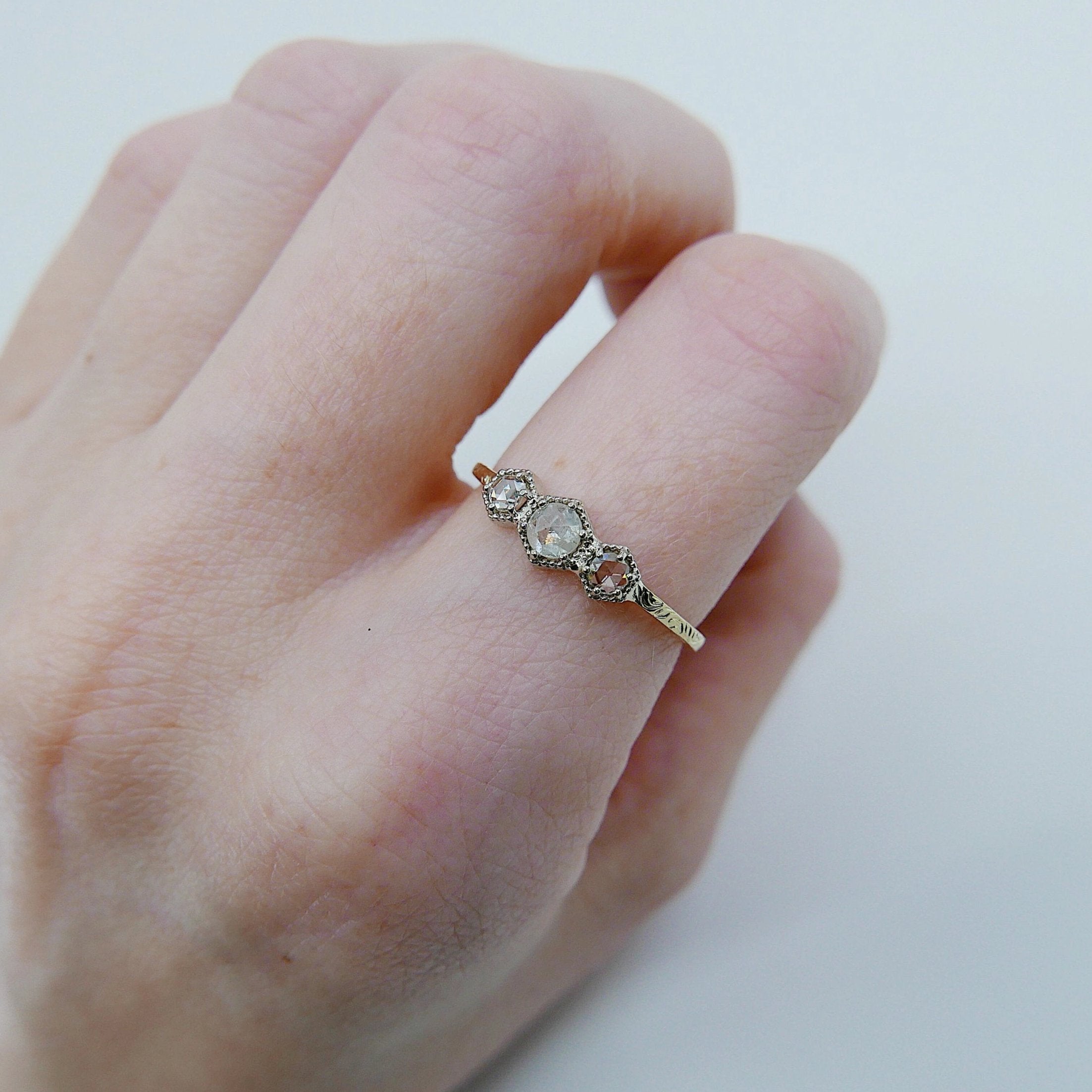 Triple Frame Ring, diamond bezel ring, OOAK ring, diamond stacking ring, diamond ring, triple stone ring, three stone ring, two tone ring