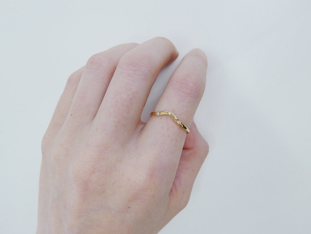 Plume Arc Diamond Ring, 14k gold nesting ring, stacking ring, wedding band, thin delicate dainty ring, thin band, hand engraved gold ring