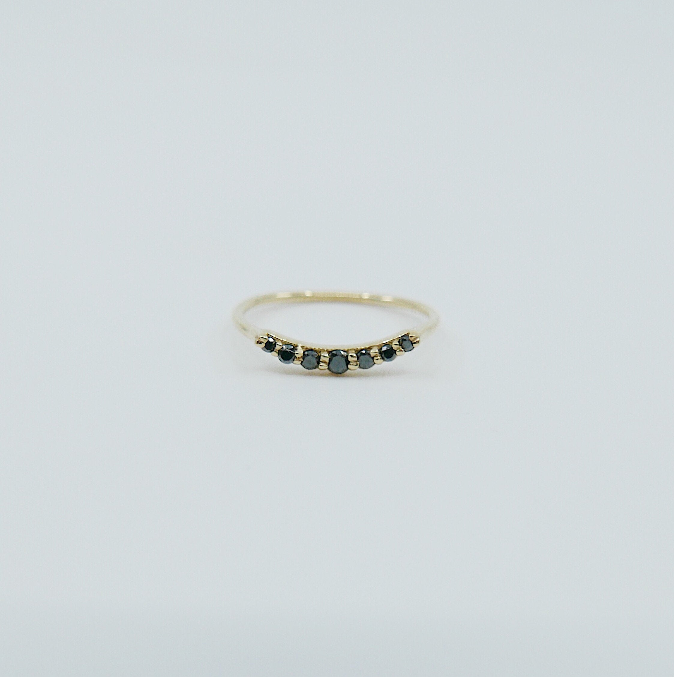Emma Arc Diamond Ring, white diamond ring, black diamond ring, 14k gold arc ring, delicate wedding ring, stacking ring, wedding band