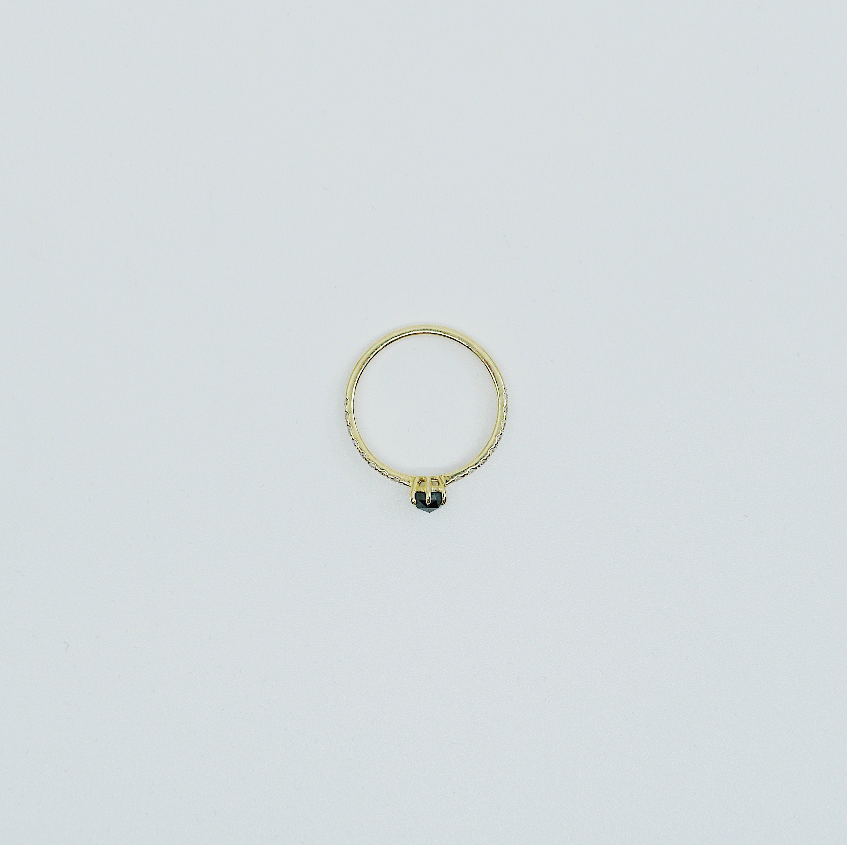 Rose Cut Black Diamond Ring, alternative wedding ring, unique non traditional engagement ring, 14k stacking ring, black & white diamonds