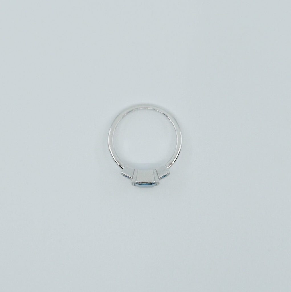 Charlotte Three Stone Ring, emerald cut ring, london blue topaz ring, blue stone wedding ring, classic engagement ring, aquamarine ring