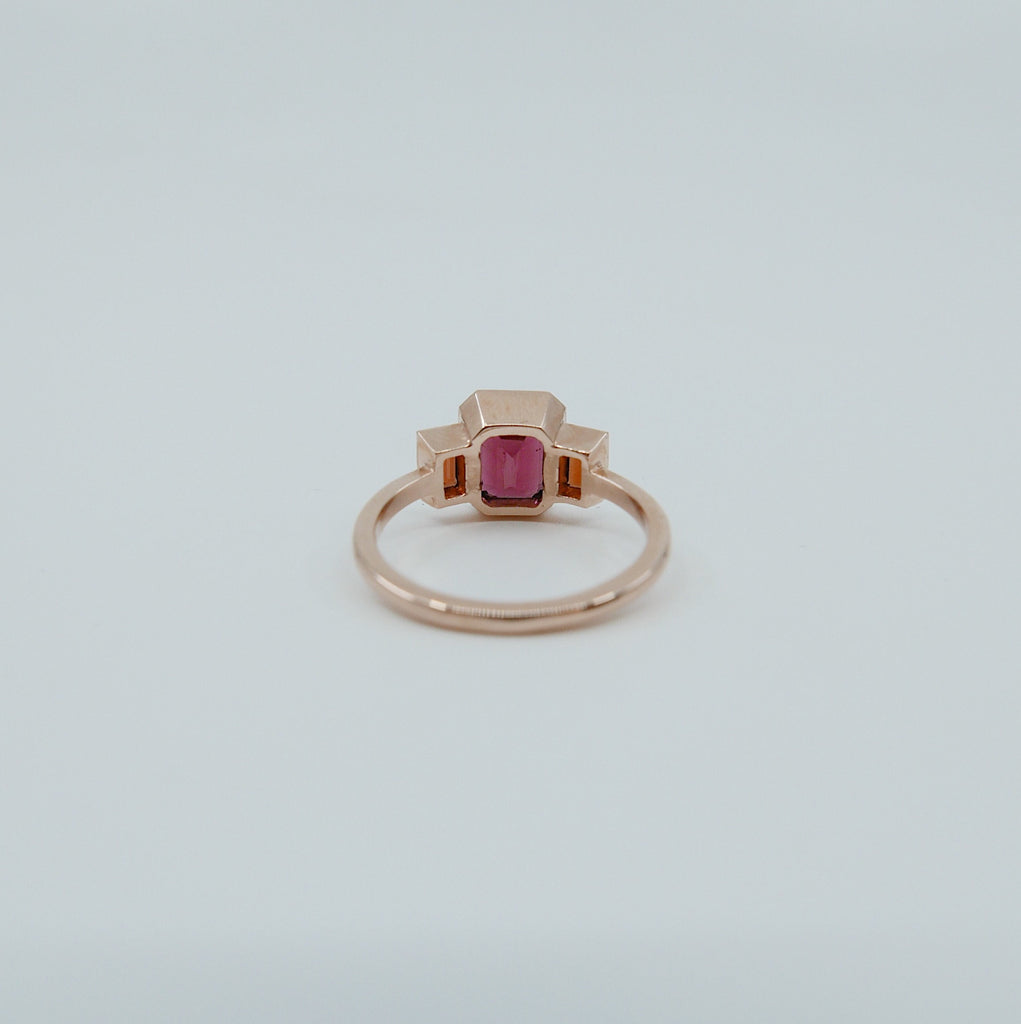Charlotte Three Stone Ring, garnet emerald cut ring, garnet ring, deep red stone wedding ring, classic engagement ring