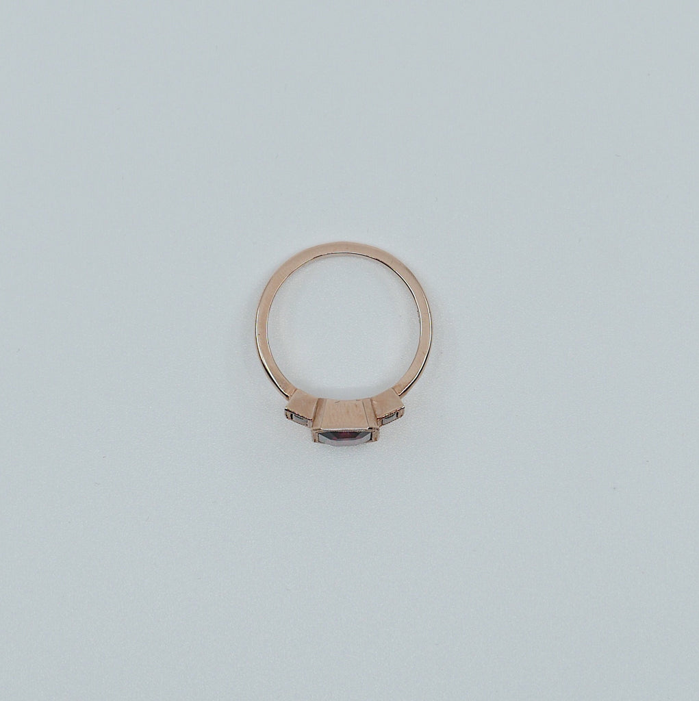 Charlotte Three Stone Ring, garnet emerald cut ring, garnet ring, deep red stone wedding ring, classic engagement ring
