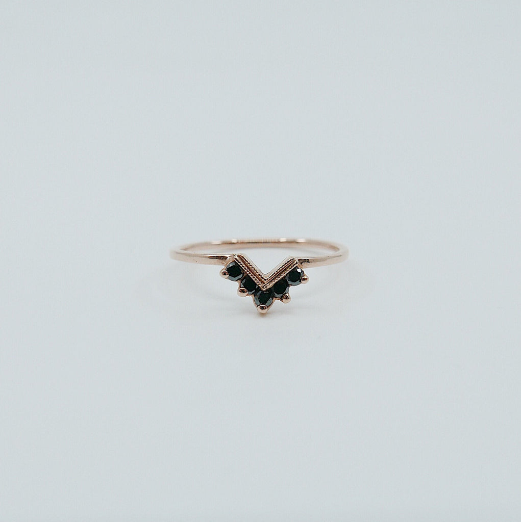 Chevron Black Diamond Ring, Black Diamond Ring, Chevron Ring, 14k Gold chevron ring, black diamond ring, diamond chevron ring