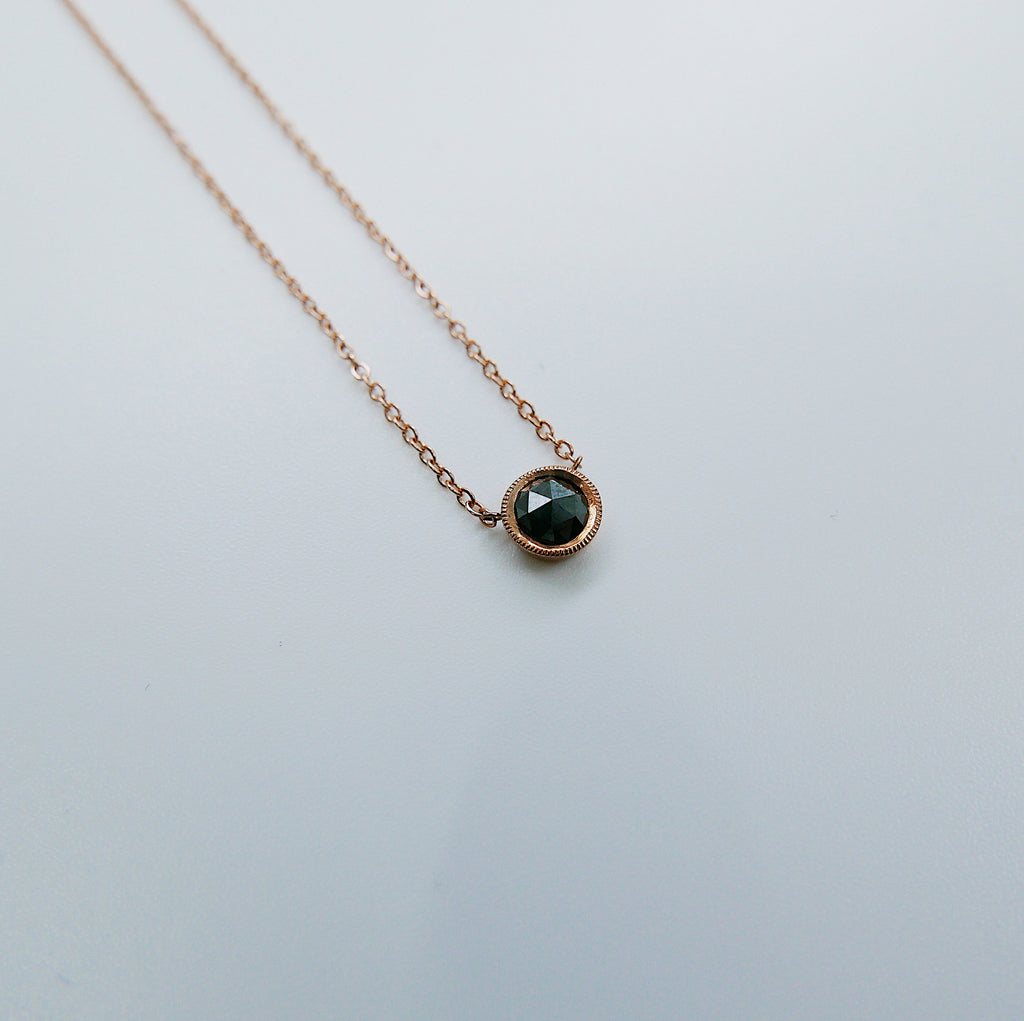 Black Diamond Bezel Necklace, 14k gold black diamond necklace, black diamond necklace, round black diamond necklace