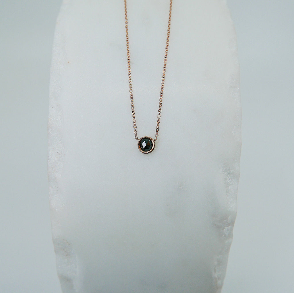 Black Diamond Bezel Necklace, 14k gold black diamond necklace, black diamond necklace, round black diamond necklace