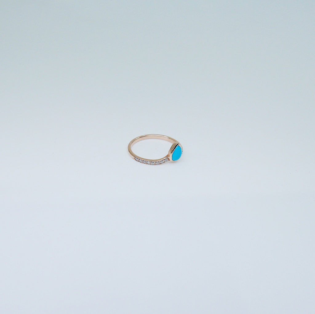 Turquoise Pave Peak Ring, Gold Diamond Turquoise ring, Turquoise stacking ring, Diamond layering band, Wedding band, wedding ring
