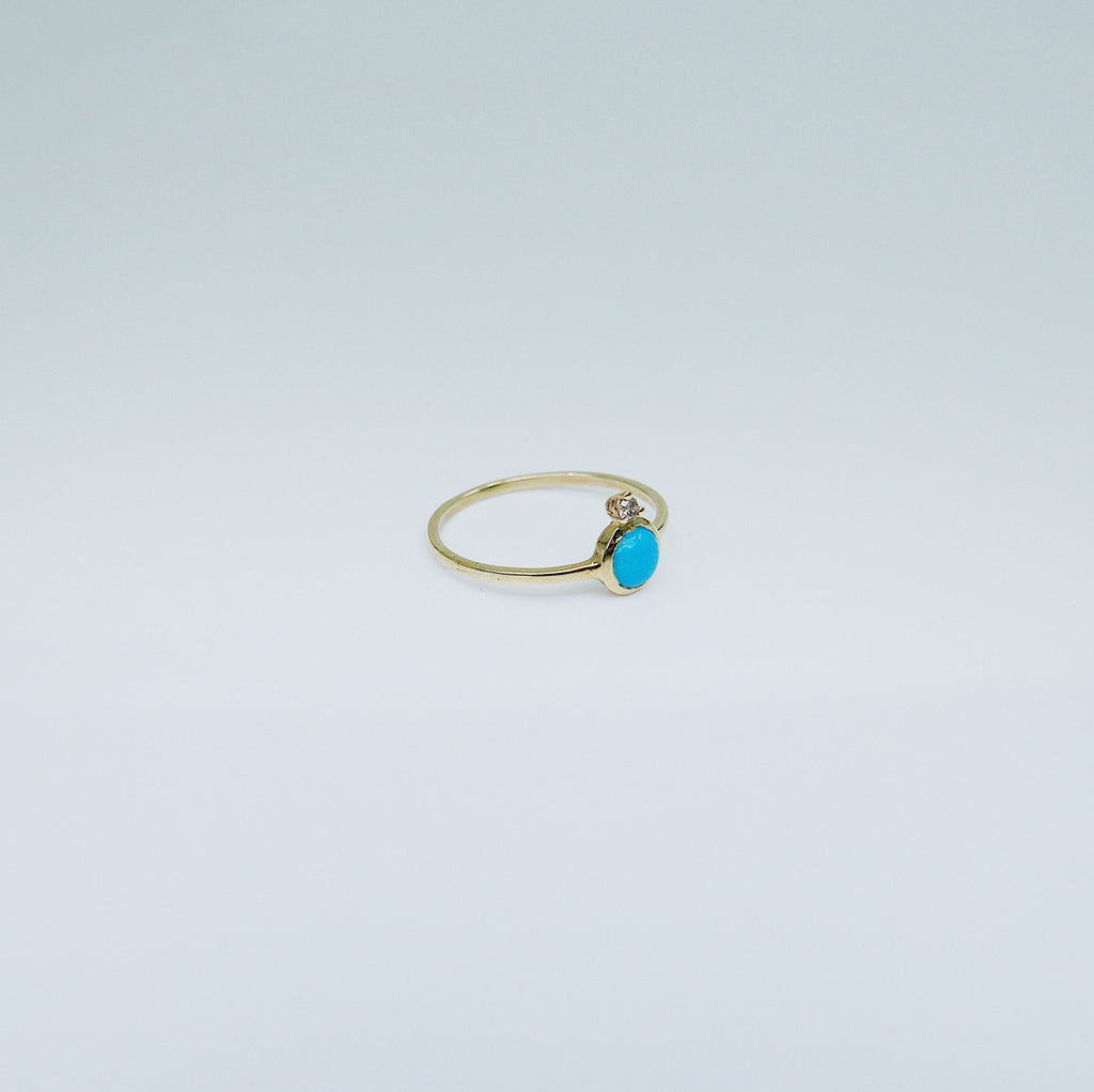 Aisha Turquoise bezel and diamond ring, Gold Diamond Turquoise ring, Turquoise stacking ring, Diamond stacking band, boho Wedding ring
