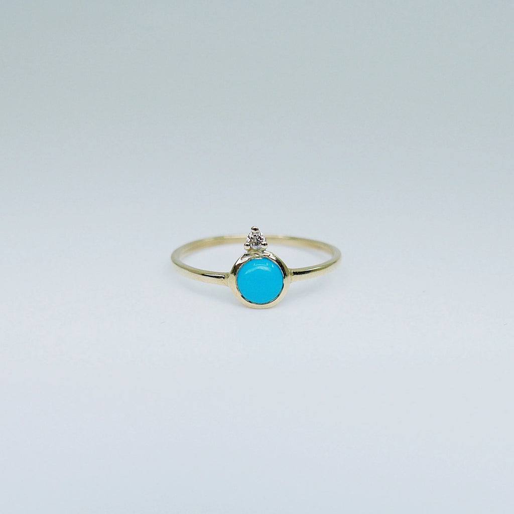 Aisha Turquoise bezel and diamond ring, Gold Diamond Turquoise ring, Turquoise stacking ring, Diamond stacking band, boho Wedding ring