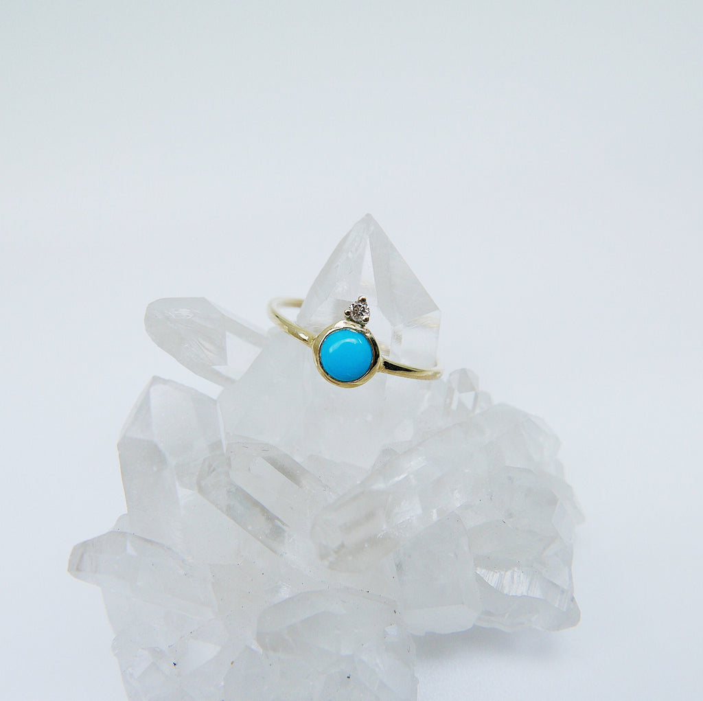 Aisha Turquoise bezel and diamond ring, Gold Diamond Turquoise ring, Turquoise stacking ring, Diamond stacking band, boho Wedding ring