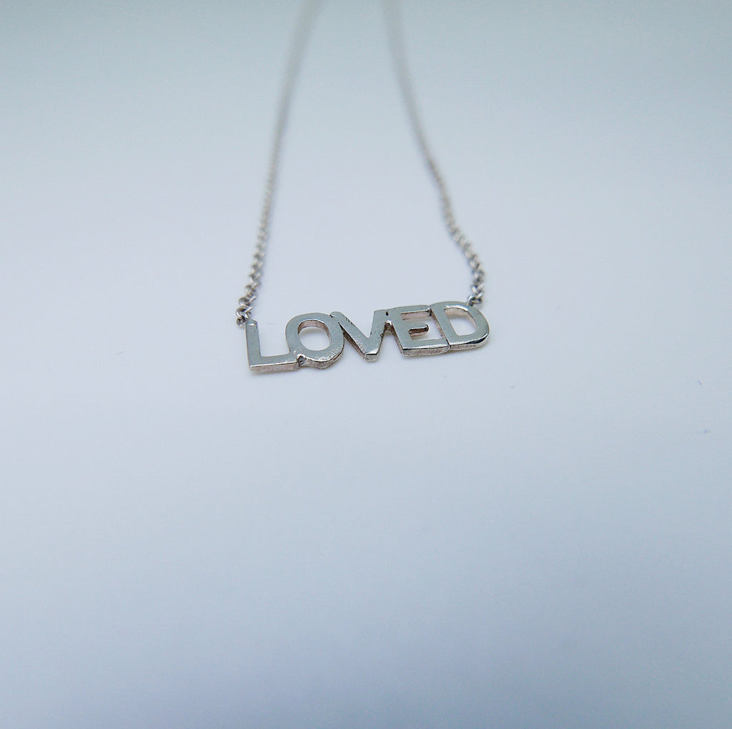 Loved Necklace, love necklace, Silver loved necklace, silver love necklace, silver love, text necklace, word necklace, gift