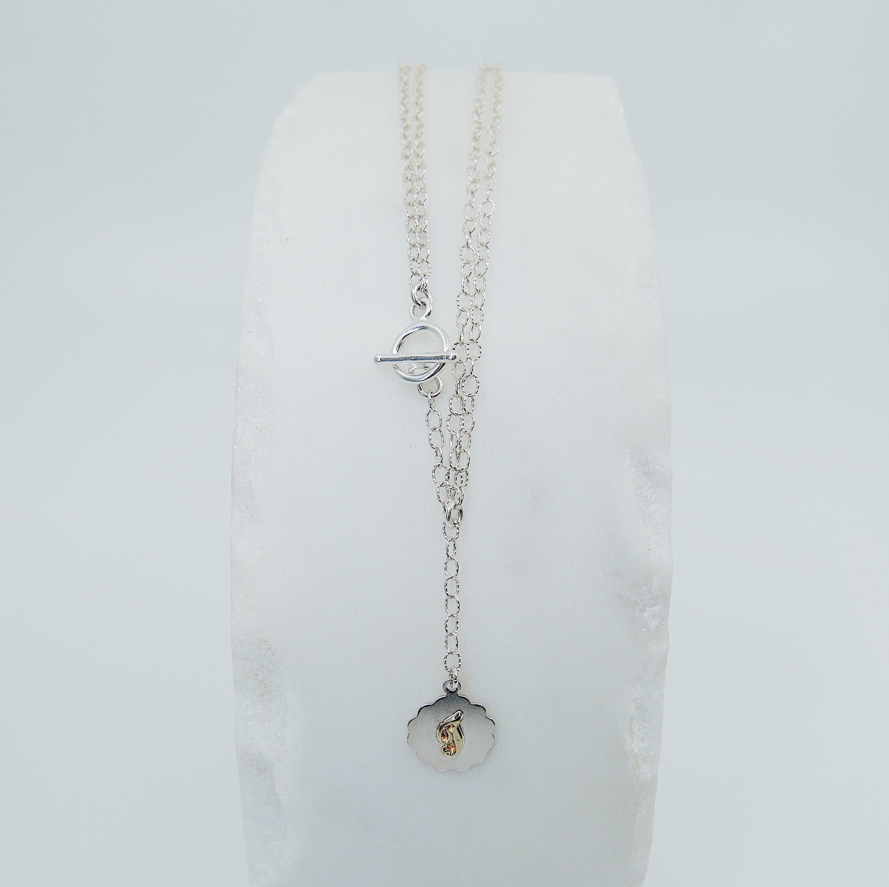 Initial Double Chain Lariat Necklace, Sterling Silver and 14k Gold Disc, Personalized necklace, Initial necklace, Initial lariat necklace