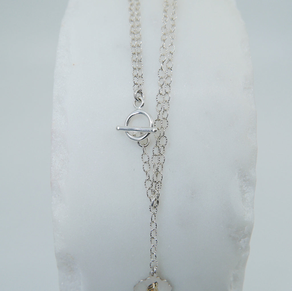 Initial Double Chain Lariat Necklace, Sterling Silver and 14k Gold Disc, Personalized necklace, Initial necklace, Initial lariat necklace