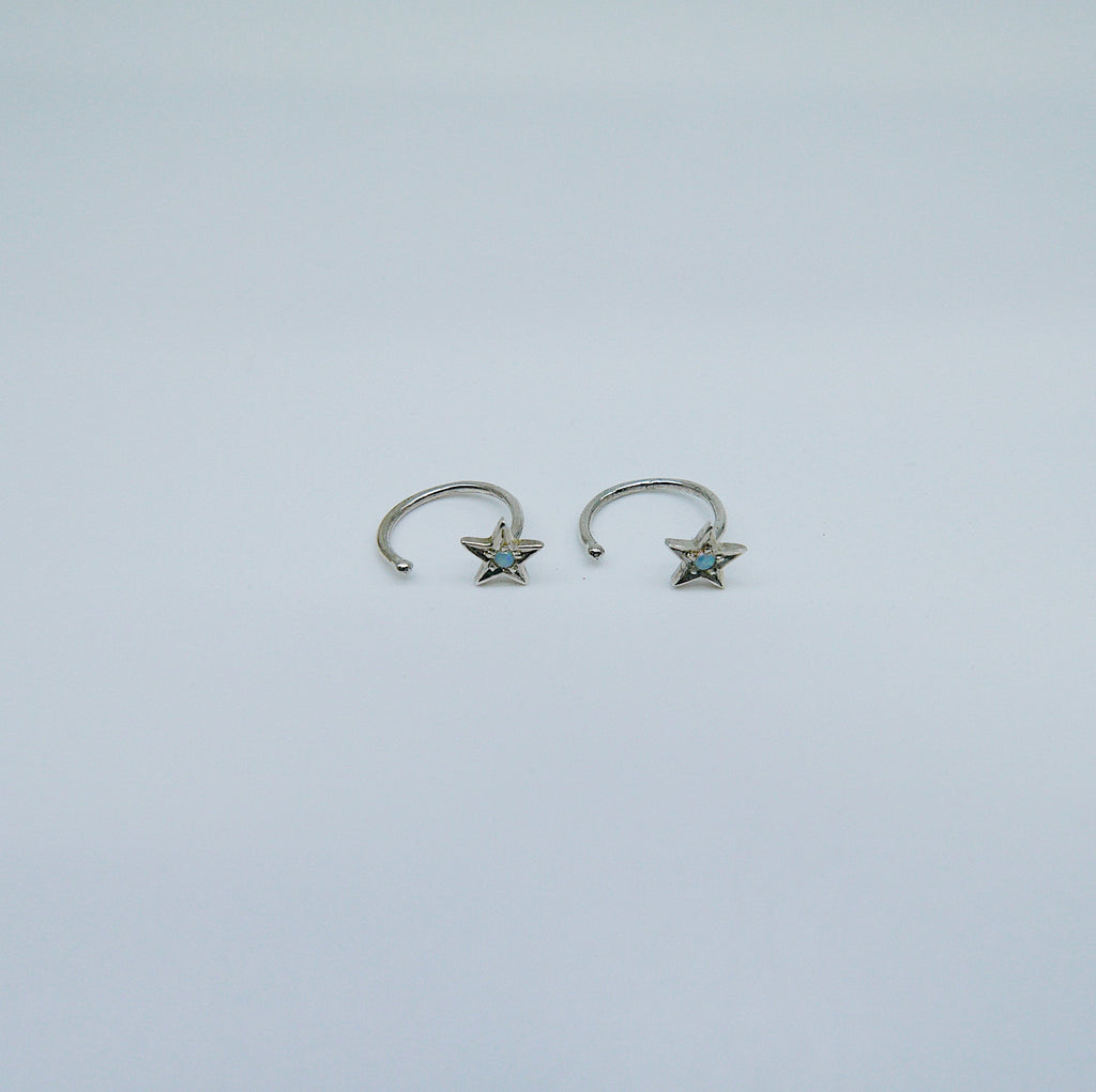 Opal Star Hook Earrings, star earrings, star hook, opal open hoop, opal hook earring, opal star earring, sterling silver cuff hook