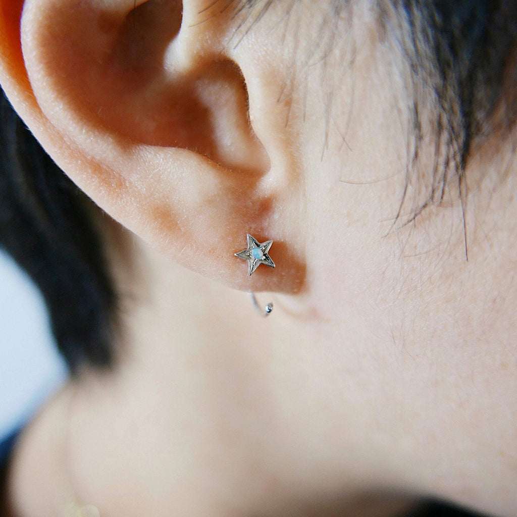 Opal Star Hook Earrings, star earrings, star hook, opal open hoop, opal hook earring, opal star earring, sterling silver cuff hook