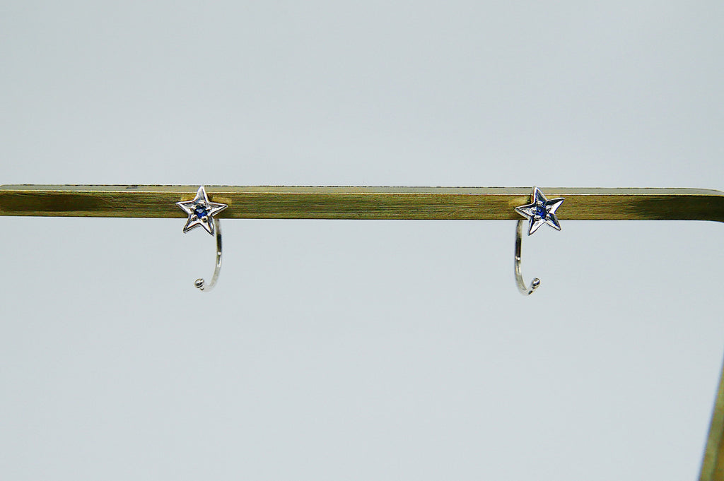 Sapphire Star Hook Earrings, star earrings, star hook, sapphire open hoop, hook earring, sapphire star earring, sterling silver cuff hook