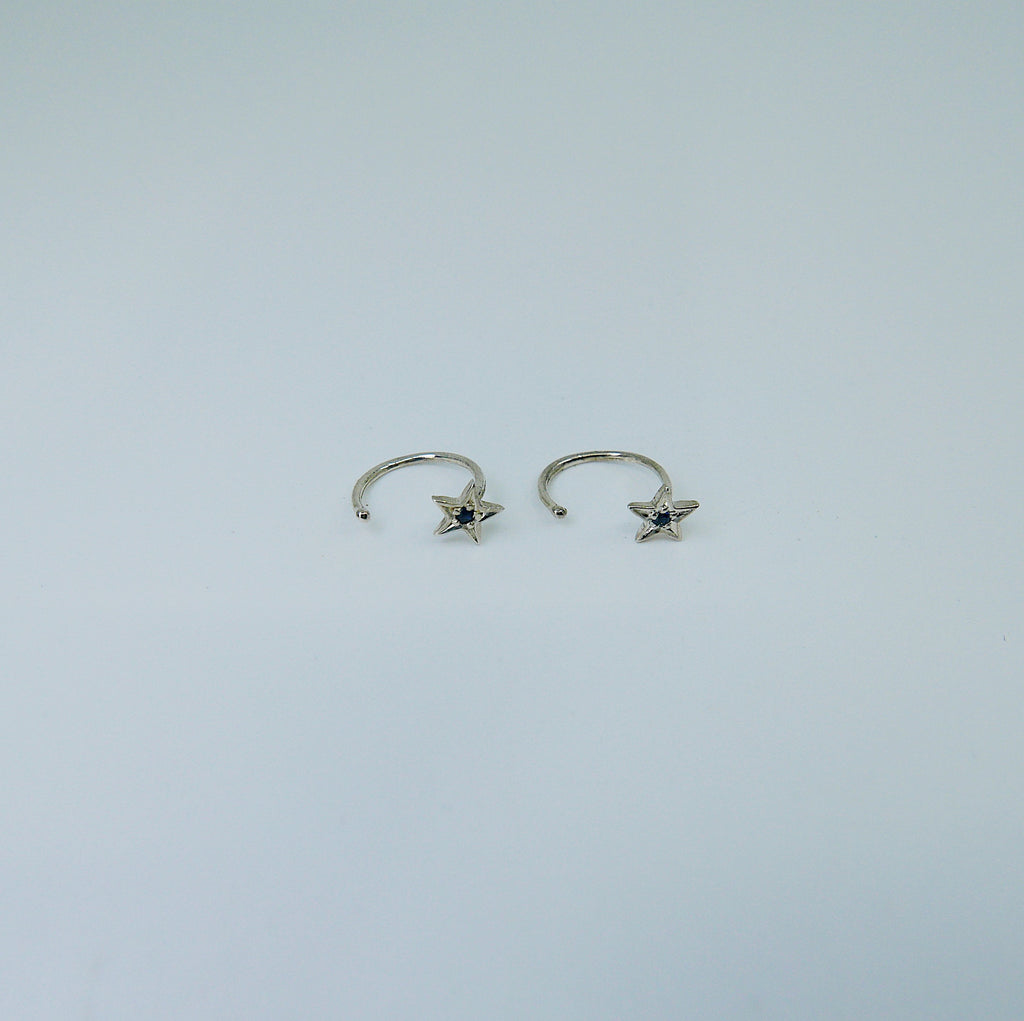 Sapphire Star Hook Earrings, star earrings, star hook, sapphire open hoop, hook earring, sapphire star earring, sterling silver cuff hook