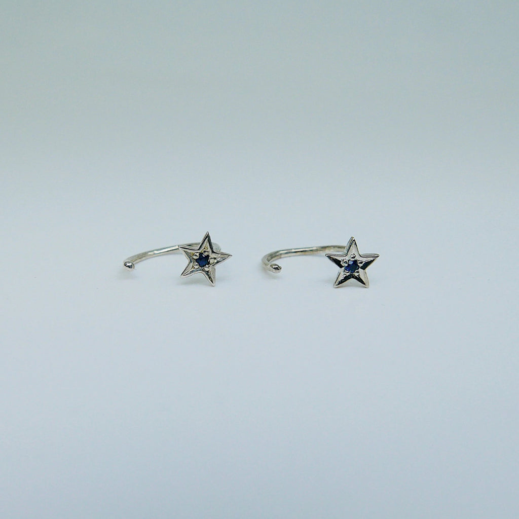 Sapphire Star Hook Earrings, star earrings, star hook, sapphire open hoop, hook earring, sapphire star earring, sterling silver cuff hook