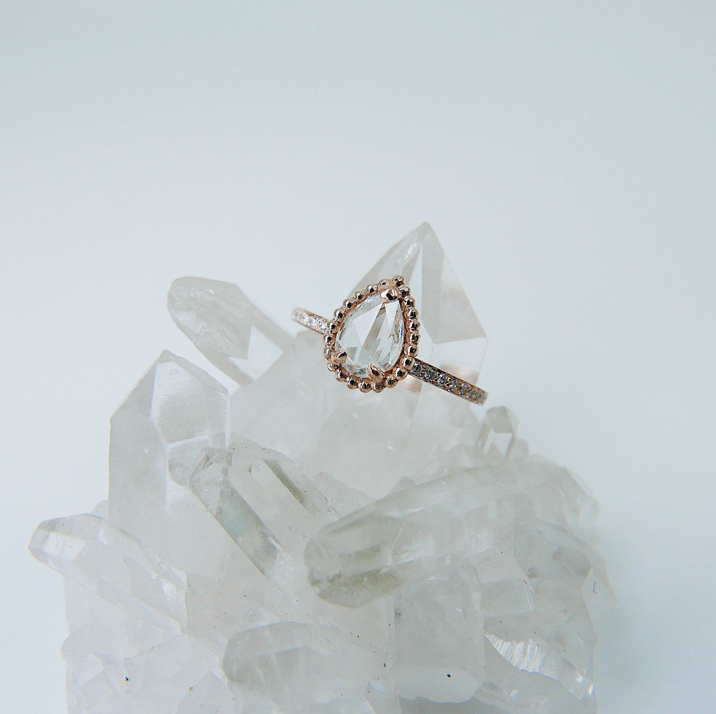 Ava Rose Cut Sapphire Ring, Light Blue Sapphire Ring, gold solitaire ring, pear ring, 14k gold sapphire engagement ring, sapphire ring