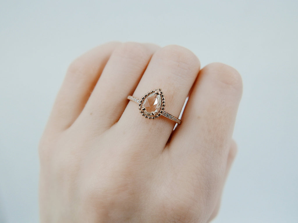 Ava Rose Cut Sapphire Ring, Light Blue Sapphire Ring, gold solitaire ring, pear ring, 14k gold sapphire engagement ring, sapphire ring