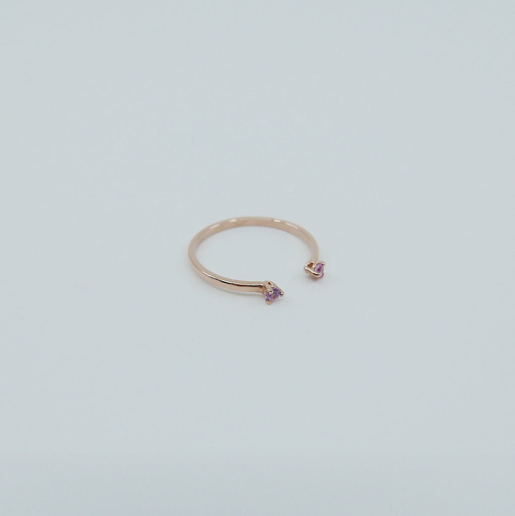 Mini pink sapphire cuff Ring, open Stacking ring, Simple pink stone ring, sapphire open band, small cuff ring, dainty gold band