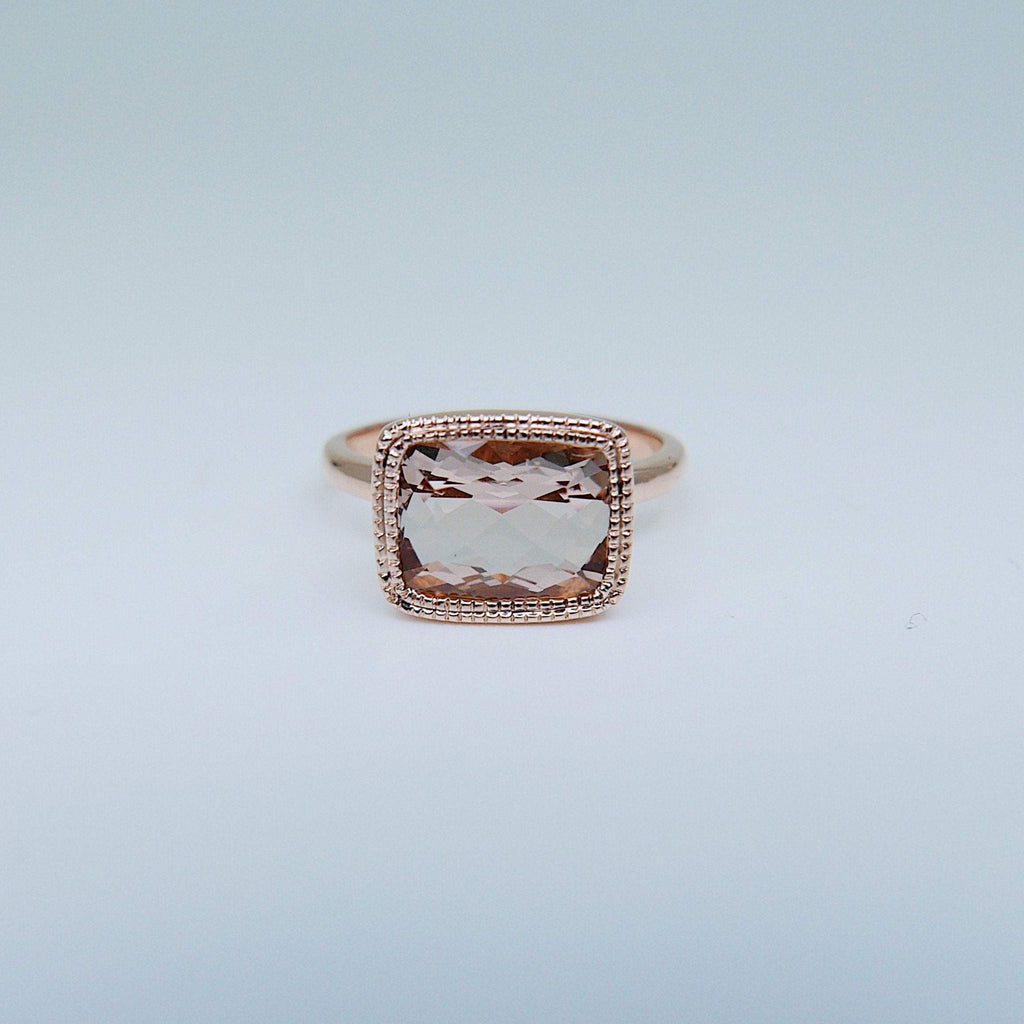 Cushion Morganite Ring, rose gold morganite ring, Rose Cut Bezel ring, statement ring, fine jewelry ring, morganite cushion rose cut ring