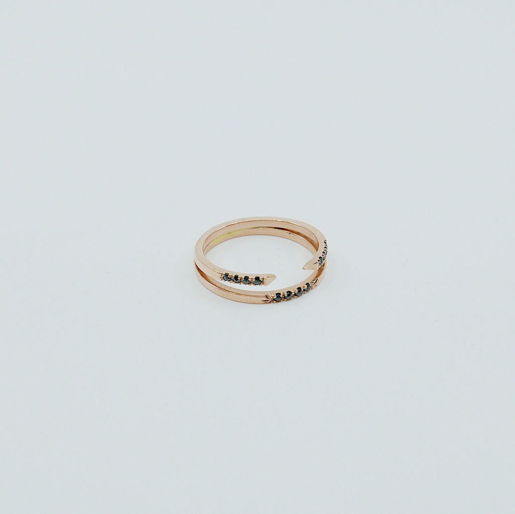 Double On Pointe Ring, open diamond cuff ring, pointed cuff ring, stacking ring, wedding band, open engagement band, black diamond ring