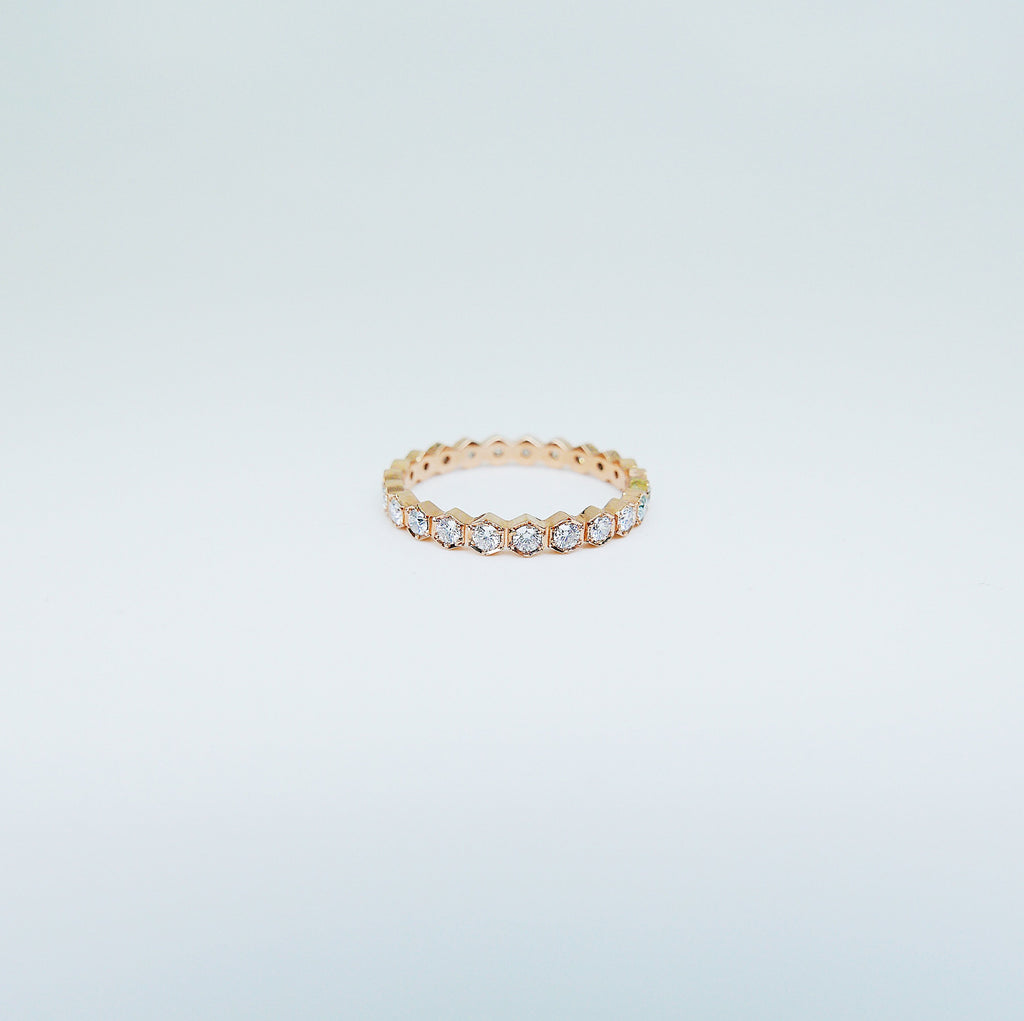 Hexagon Diamond Eternity band, diamond stacking band, wedding band, infinity Geometric ring, diamond infinity ring, 14k gold, 18k gold ring