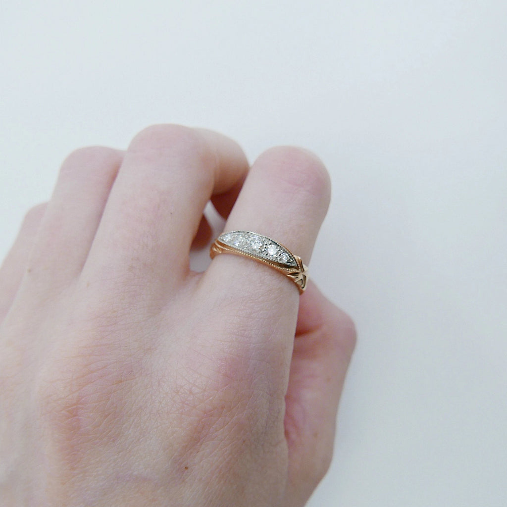 Maeve Diamond Ring, 14k gold diamond ring, two tone diamond ring, Diamond Bar ring, statement diamond ring, statement ring, vintage inspired