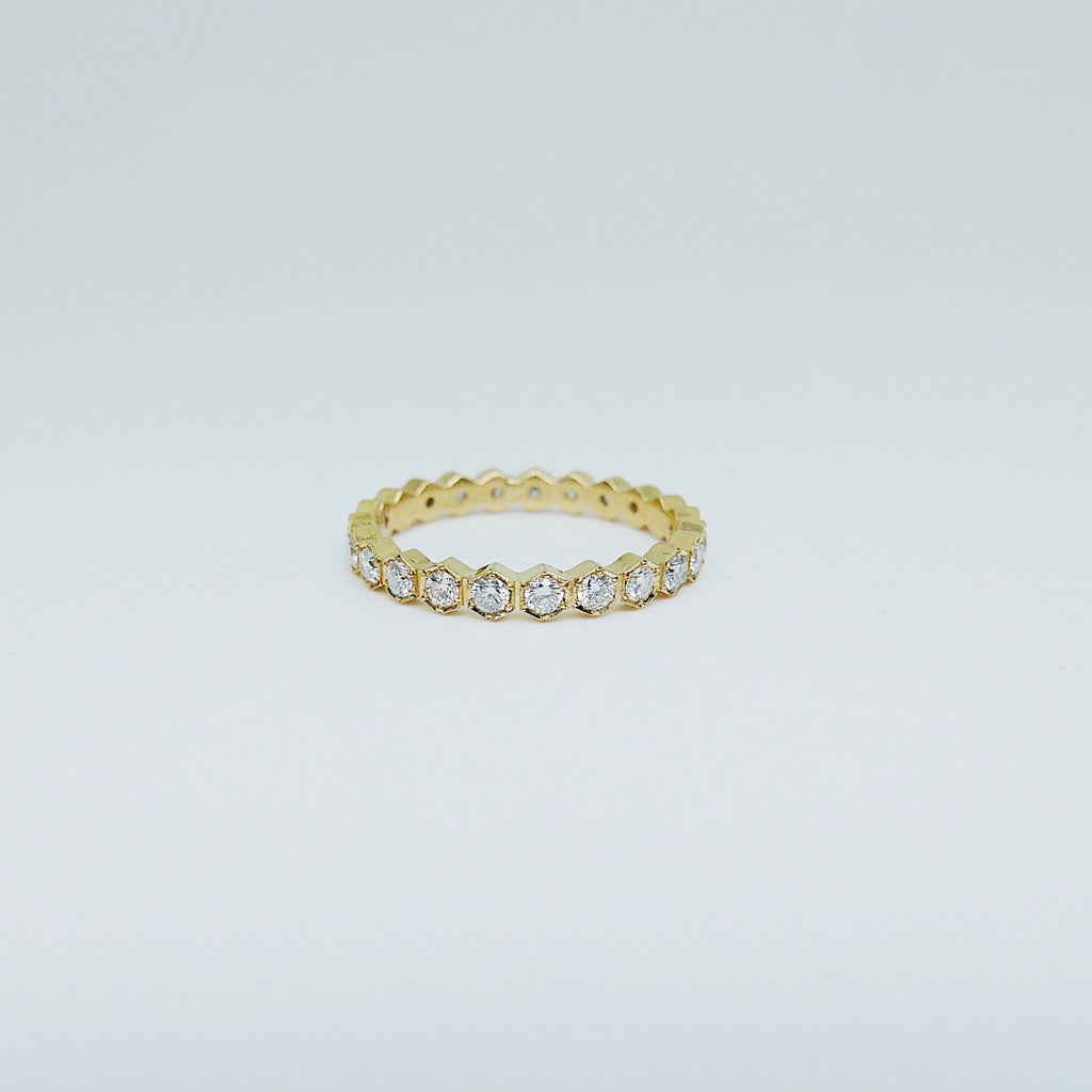Hexagon Diamond Eternity band, diamond stacking band, wedding band, infinity Geometric ring, diamond infinity ring, 14k gold, 18k gold ring