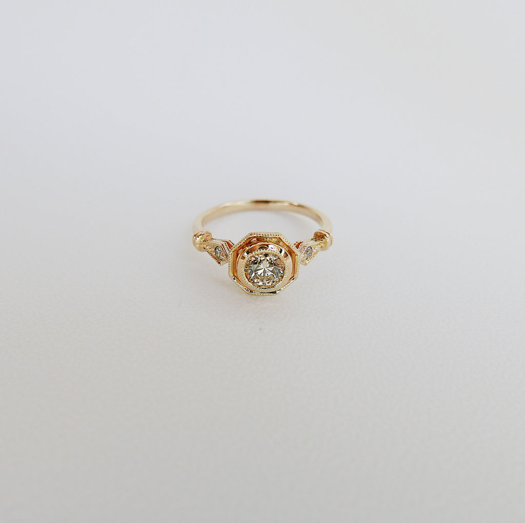 Eloise Bezel Champagne Diamond Ring, Champagne diamond and gold ring, 14k gold ring, diamond ring, champagne diamond ring, bezel ring