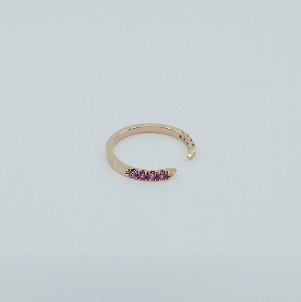 On Pointe ring, open grey diamond cuff ring, ruby ring, pink sapphire ring, pointed cuff ring, stacking ring, wedding band