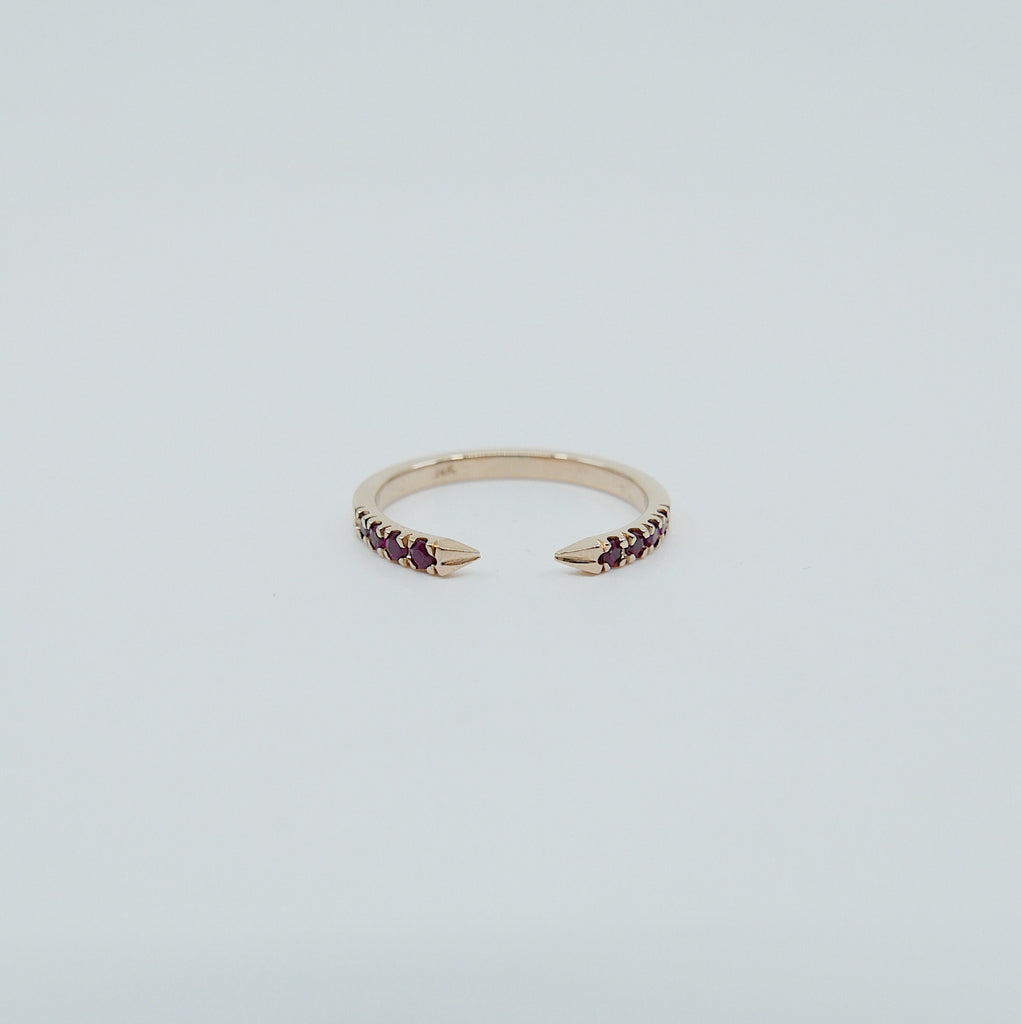 On Pointe ring, open grey diamond cuff ring, ruby ring, pink sapphire ring, pointed cuff ring, stacking ring, wedding band