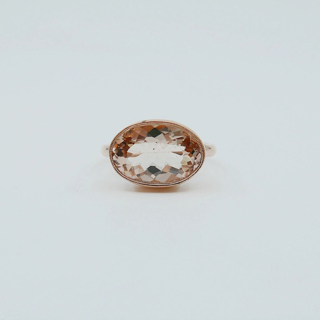 Oval Morganite Ring, rose gold morganite ring, Rose Cut Bezel ring, statement ring, fine jewelry ring, morganite oval rose cut ring