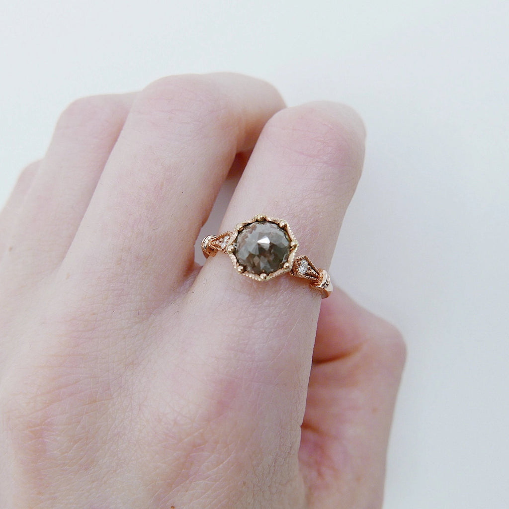 Eloise Rustic Diamond Ring, One of a Kind Ring, 14k rose gold ring, vintage inspired ring, rustic diamond ring, OOAK ring, statement ring