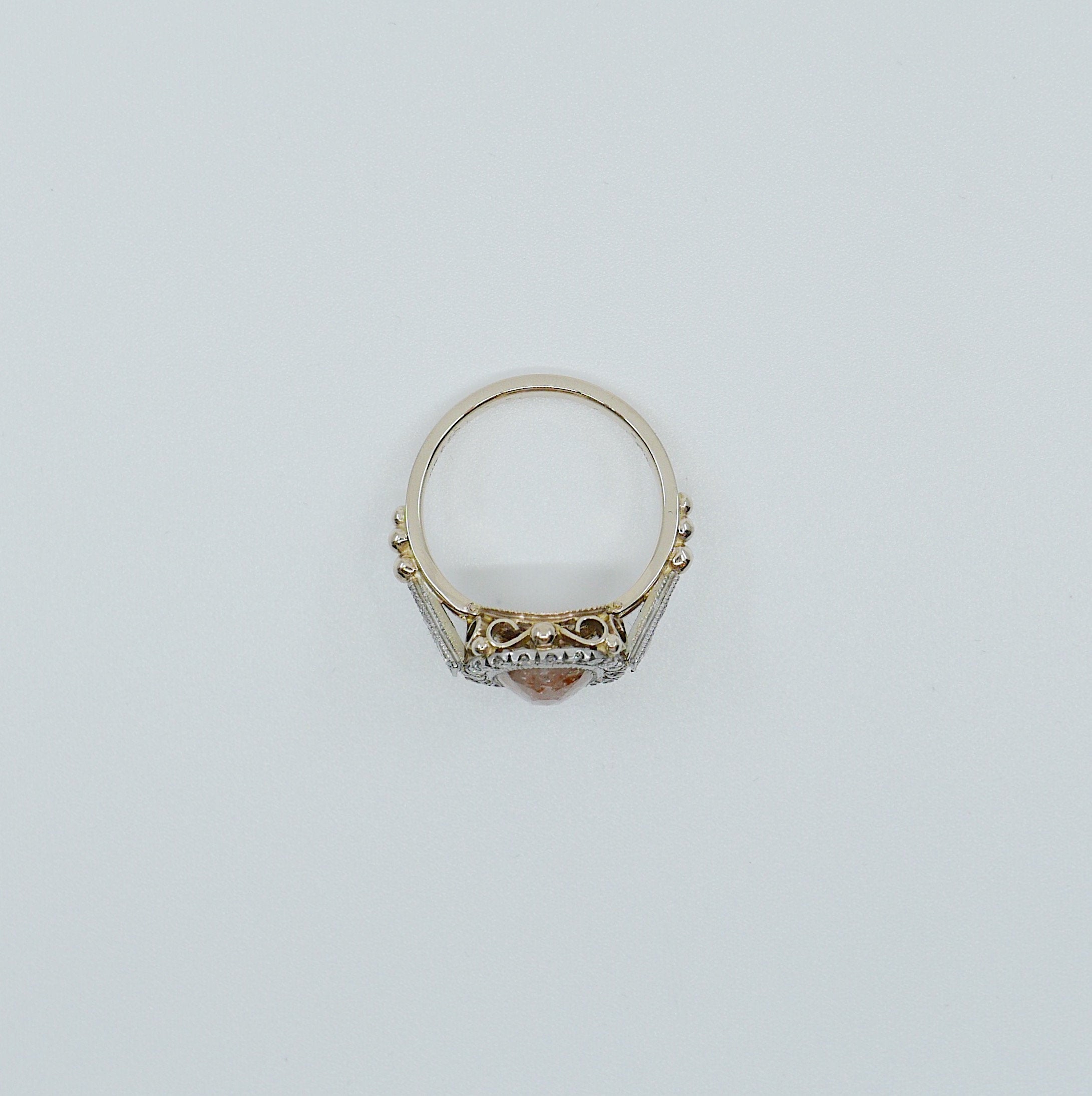 Countess Rose Cut Peach Diamond Ring, Two Tone 14k Yellow Gold & Palladium Ring, OOAK ring, unique engagement ring, rose cut diamond ring