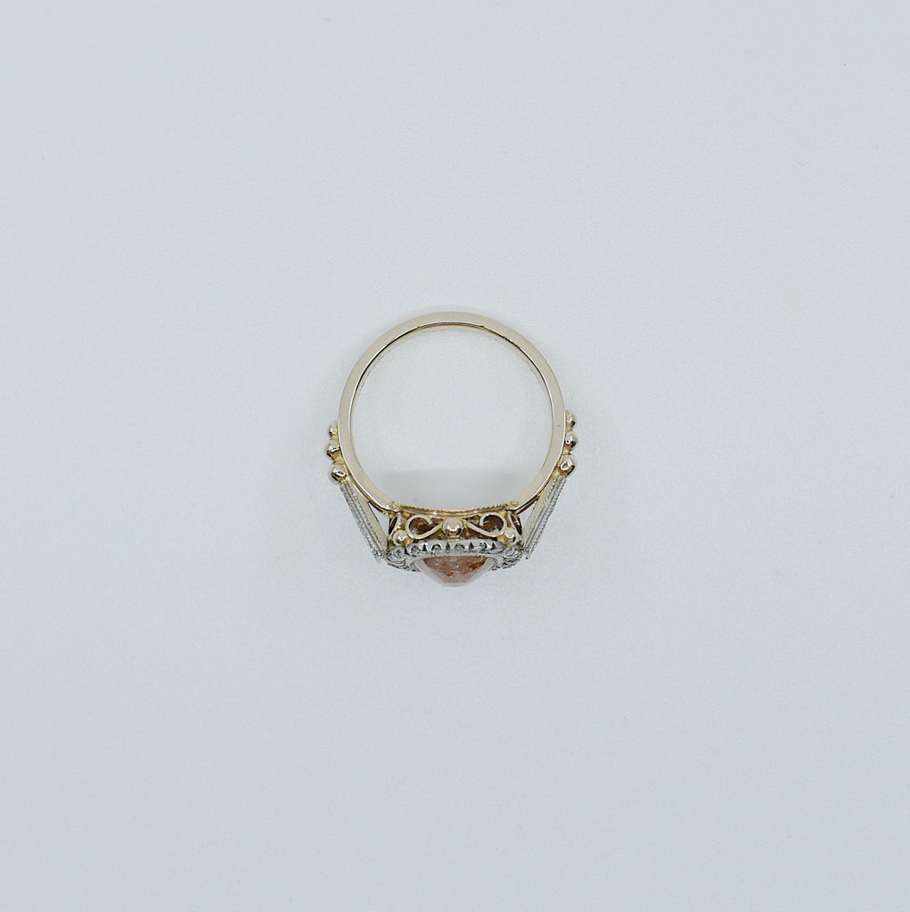 Countess Rose Cut Peach Diamond Ring, Two Tone 14k Yellow Gold & Palladium Ring, OOAK ring, unique engagement ring, rose cut diamond ring