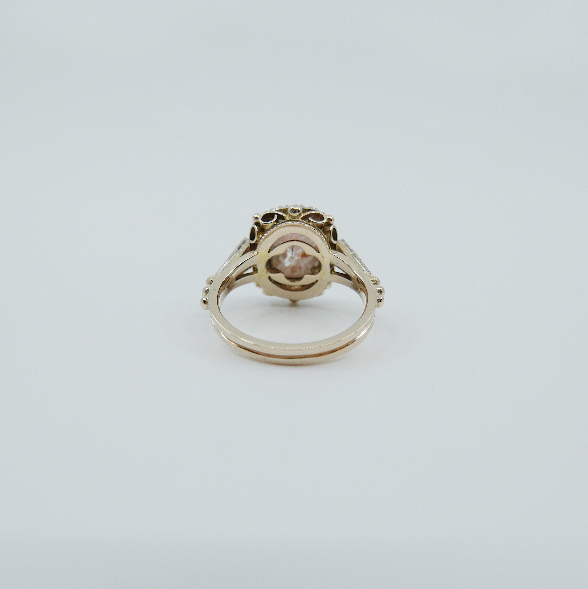 Countess Rose Cut Peach Diamond Ring, Two Tone 14k Yellow Gold & Palladium Ring, OOAK ring, unique engagement ring, rose cut diamond ring