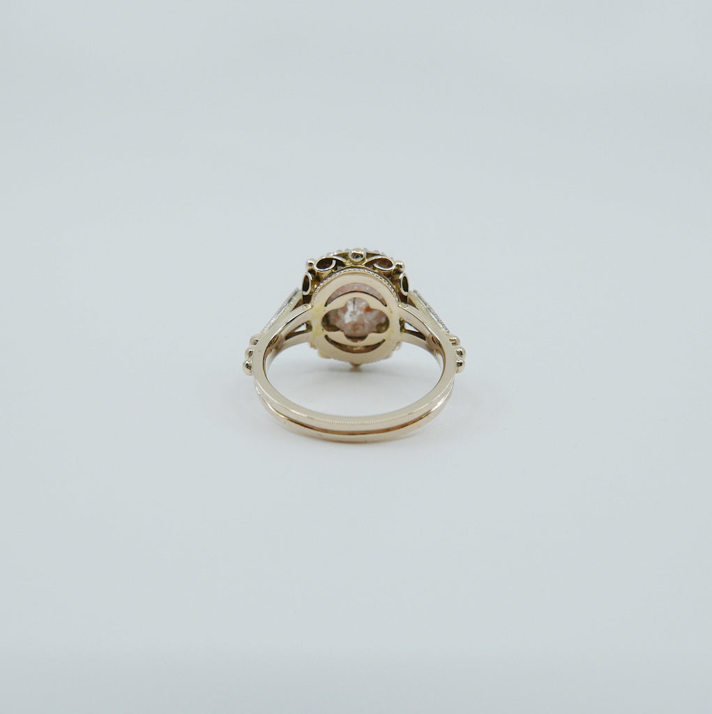 Countess Rose Cut Peach Diamond Ring, Two Tone 14k Yellow Gold & Palladium Ring, OOAK ring, unique engagement ring, rose cut diamond ring
