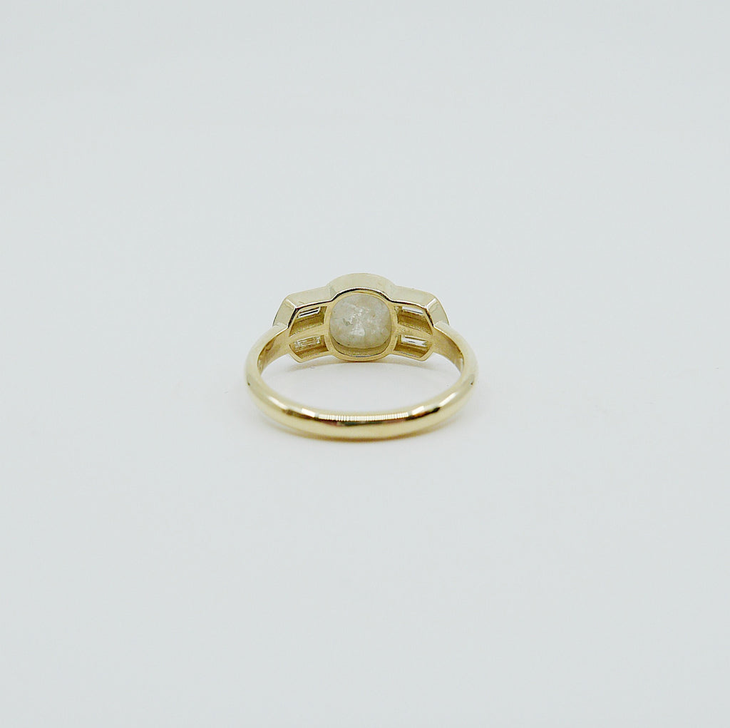 Estelle Rose Cut Grey Diamond Ring, baguette diamond ring, cushion cut diamond ring, 14k gold ring, OOAK ring, one of a kind ring