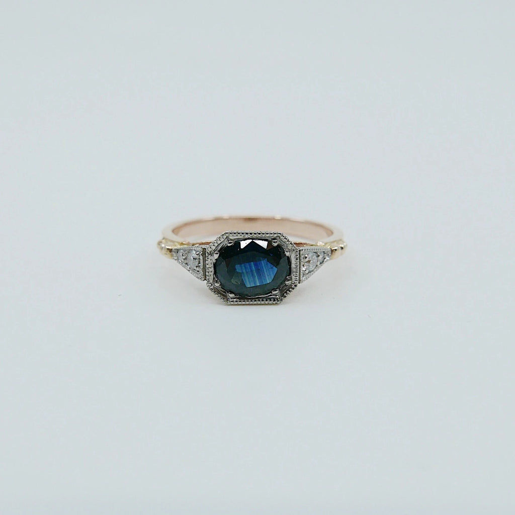 Iris Sapphire Ring, 14k gold & palladium ring, Sapphire ring with diamonds, Blue sapphire ring, Big sapphire statement ring, oval sapphire