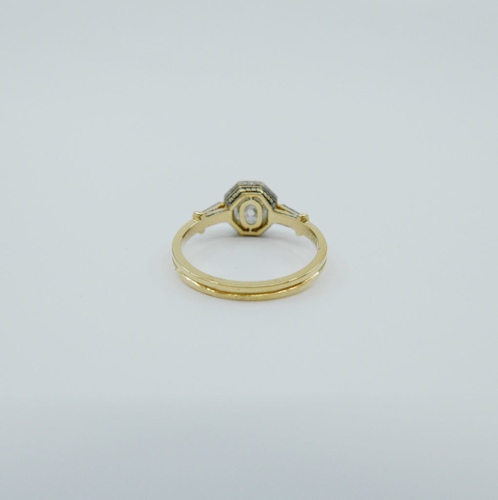 Lisbeth Salt & Pepper Diamond Ring, 18k Yellow Gold and Palladium Ring, salt and pepper diamond ring, art deco ring, OOAK ring