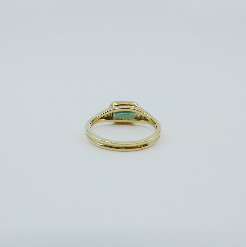 Inez Green Sapphire Ring, Sapphire and diamond ring, 14k gold green sapphire ring, sapphire ring, green sapphire ring