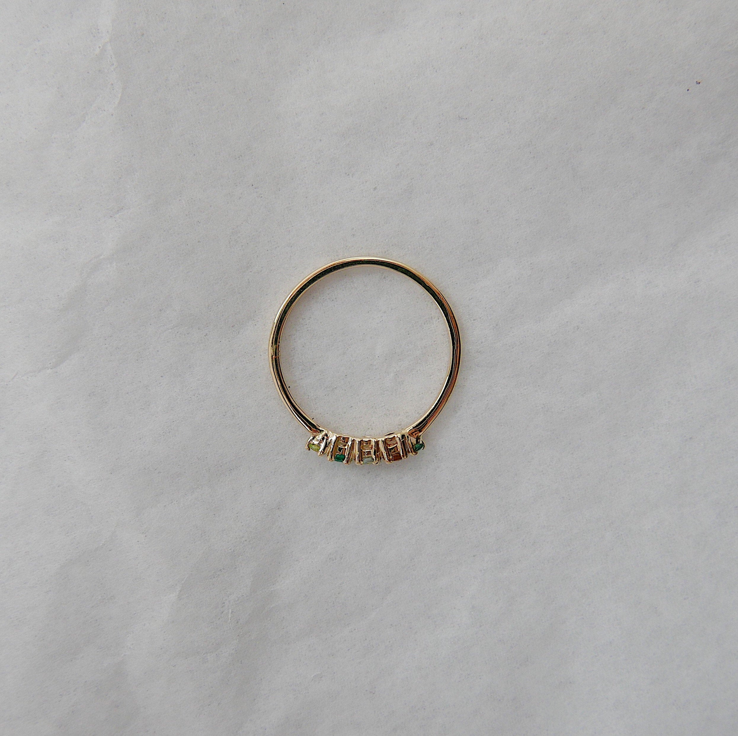 Riley PEACE Ring, Acrostic Ring, 5 stone gold ring, emerald and diamond ring, 14k gold emerald ring, emerald and diamond band