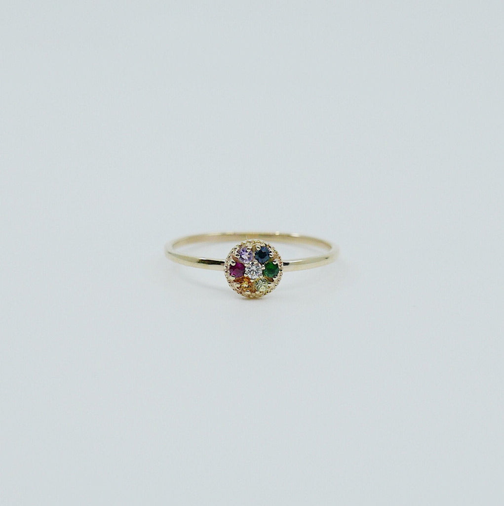 Painter's Palette Ring, 14k multicolor stone circle ring, mini diamond ring, rainbow circle ring