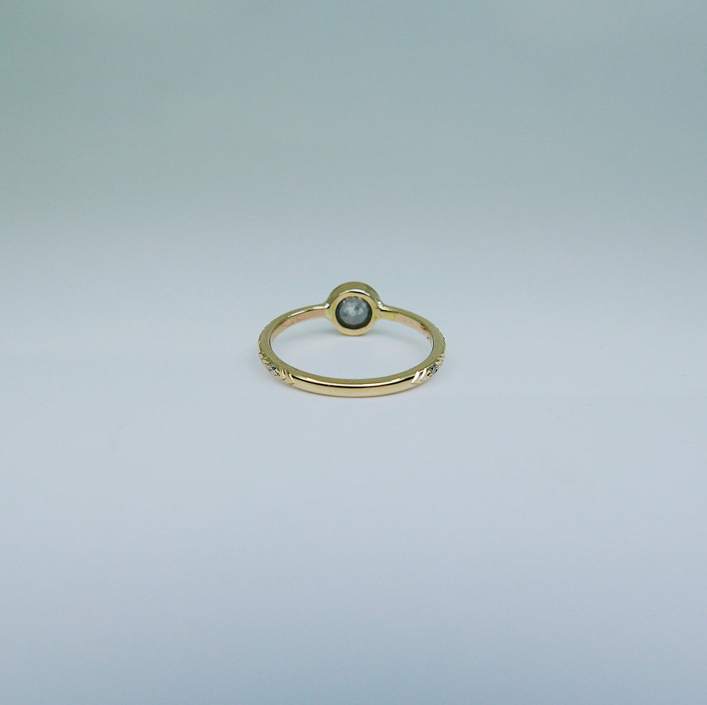 Juliette Rose Cut Grey Diamond Ring, gold solitaire ring, bezel stone ring, 14k gold gray diamond ring, gold diamond band, hand engraved