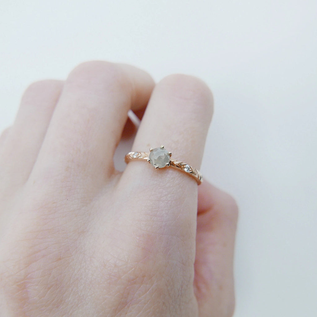 Claire Rose Cut Grey Diamond Ring, Grey Diamond Ring, rustic diamond ring, engagement ring, gold band, diamond ring, diamond band