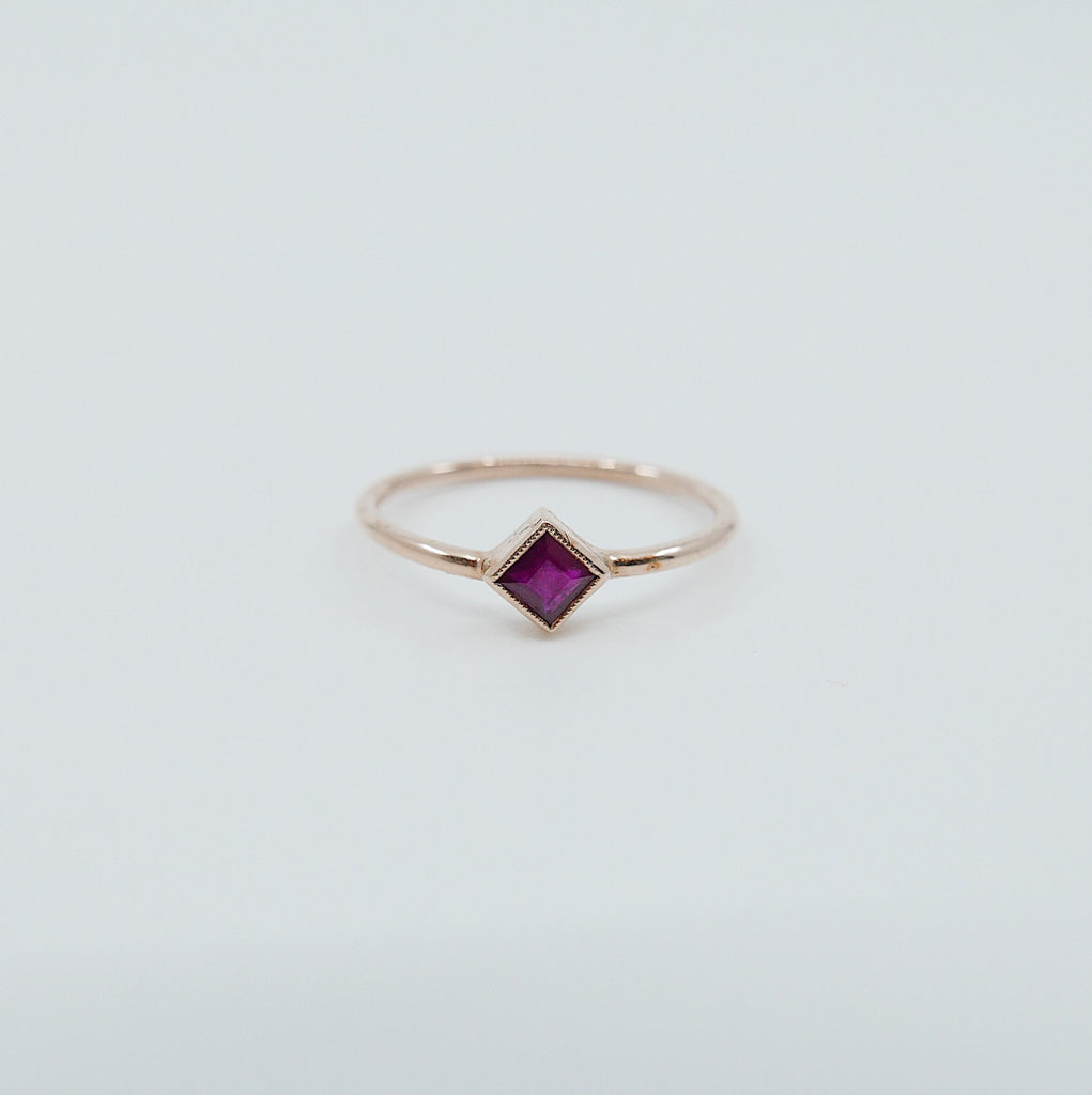 Square Bezel Ruby Ring, red ruby bezel ring, ruby stacking ring, ruby ring, square ruby ring, gold square band