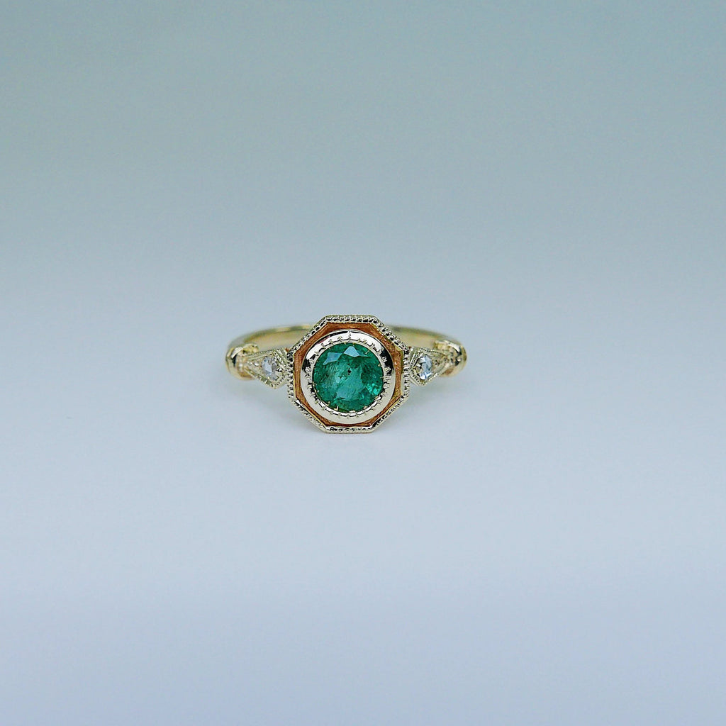 Eloise Bezel Emerald Ring, emerald and diamond ring, 14k gold ring, green stone ring, 14k emerald ring, 14k emerald and diamond ring