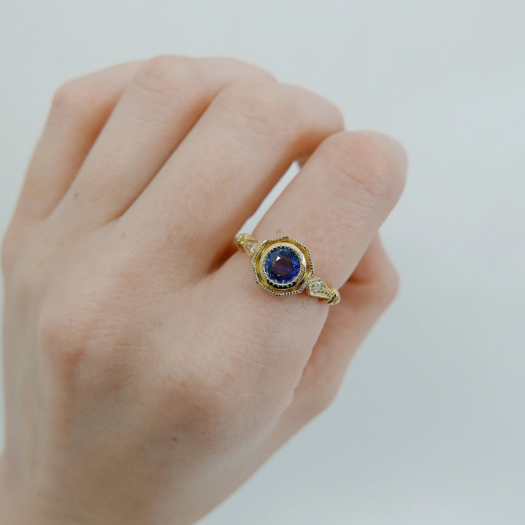 Eloise Bezel Sapphire Ring, sapphire and diamond ring, 14k gold ring, blue stone ring, 14k sapphire ring, 14k sapphire and diamond ring